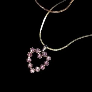Pink Heart  Necklace stamped korea gold tone